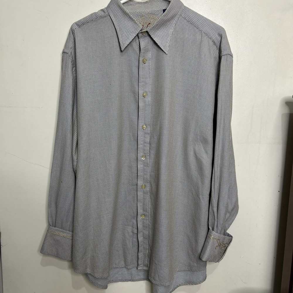Robert Graham Blue White Long Sleeve  Collar‎ Button Up Shirt 2XL